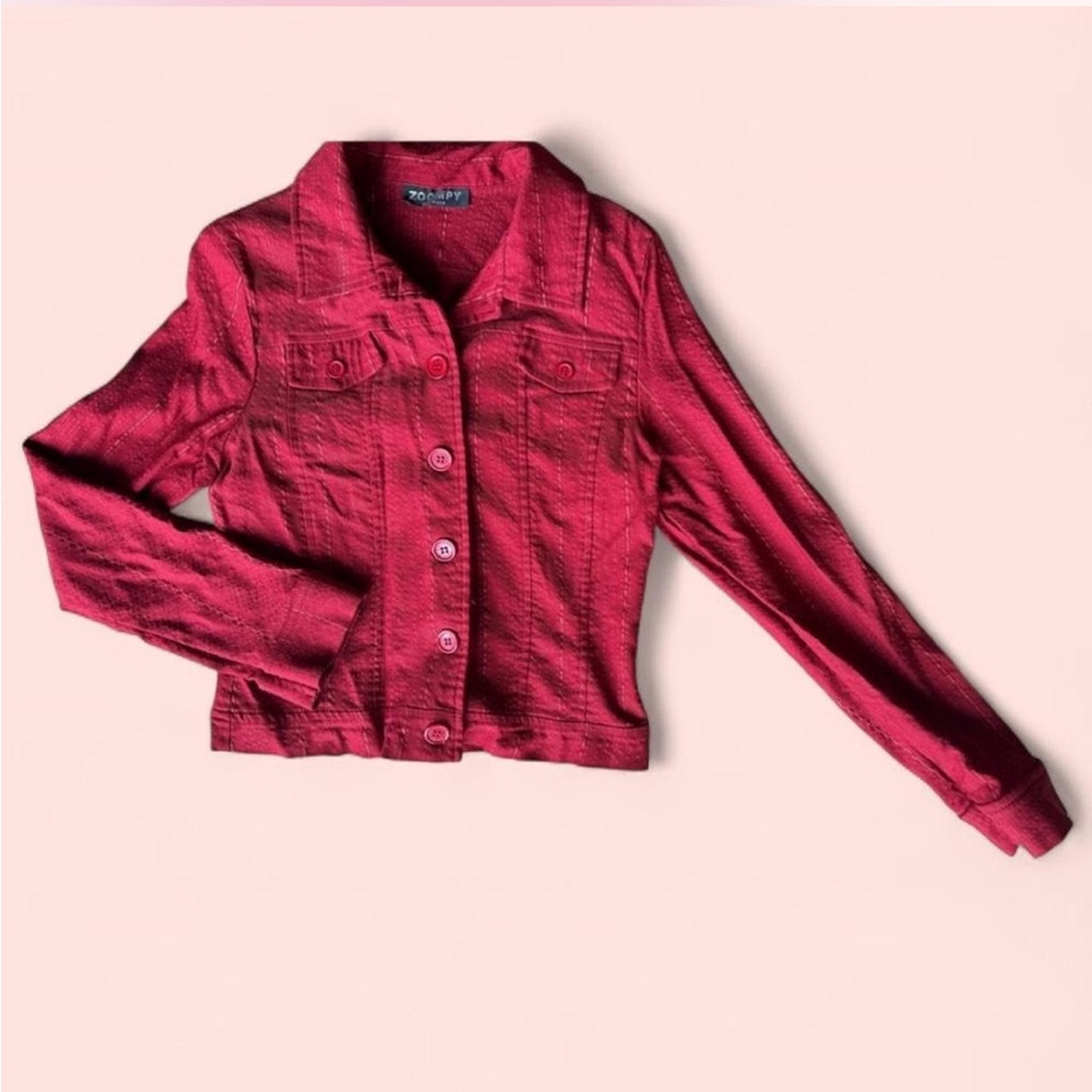 Vintage 90s Style/Y2K  Zoompy Red Lightweight Jacket with Light Contrast Stripes